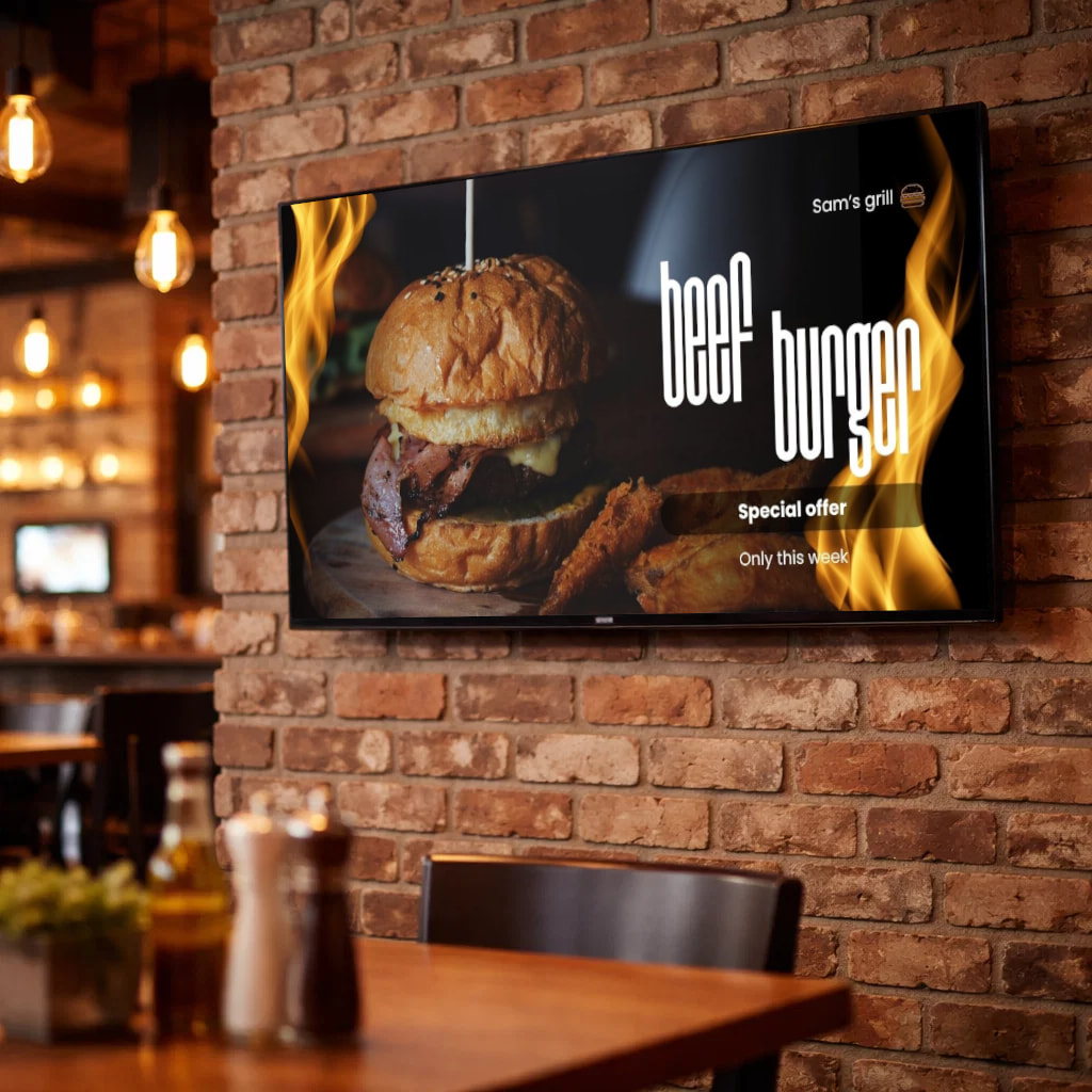 SpotlightSignage digitālais ēdienkartes ekrāns restorānā